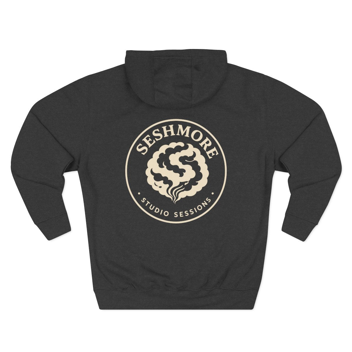 Back view of charcoal heather Studio Sessions The Circle hoodie
